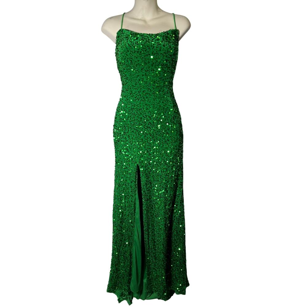 Green 8 Fully Sequined Mermaid Prom Formal Stretch Adjustable Strap Corset Gown